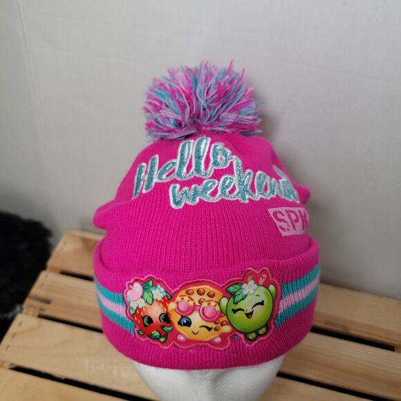 Shopkins Girls Pink Beanie w/ Pom Pom "Hello Weekend SPK" - Picture 3 of 9
